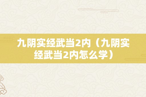 九阴实经武当2内（九阴实经武当2内怎么学）