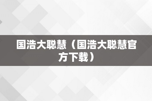 国浩大聪慧（国浩大聪慧官方下载）