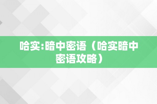 哈实:暗中密语（哈实暗中密语攻略）