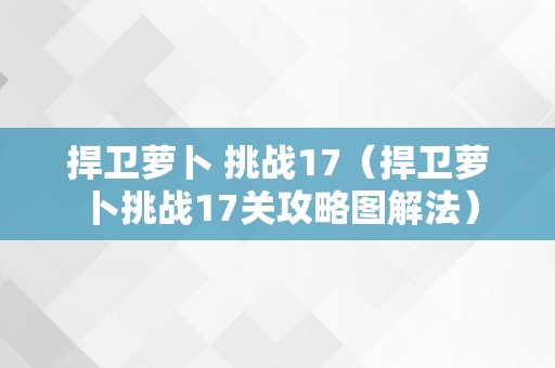 捍卫萝卜 挑战17（捍卫萝卜挑战17关攻略图解法）