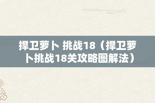 捍卫萝卜 挑战18（捍卫萝卜挑战18关攻略图解法）