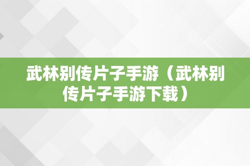 武林别传片子手游（武林别传片子手游下载）