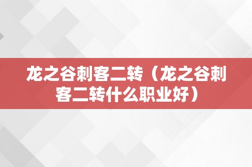 龙之谷刺客二转（龙之谷刺客二转什么职业好）