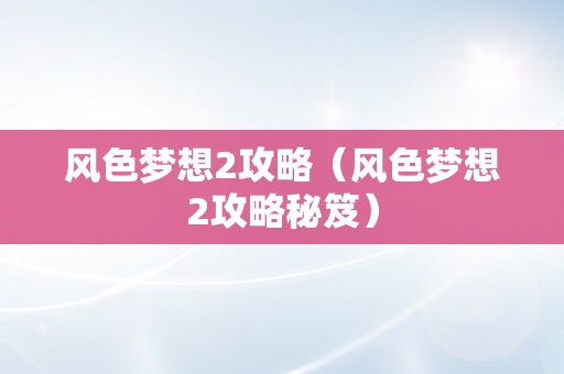 风色梦想2攻略（风色梦想2攻略秘笈）