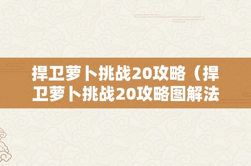 捍卫萝卜挑战20攻略（捍卫萝卜挑战20攻略图解法）