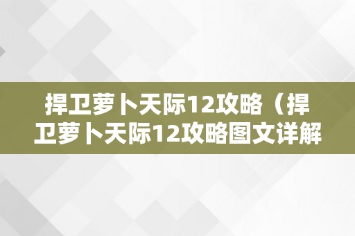 捍卫萝卜天际12攻略（捍卫萝卜天际12攻略图文详解）