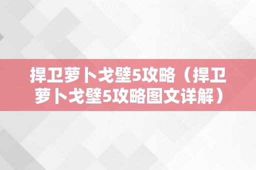 捍卫萝卜戈壁5攻略（捍卫萝卜戈壁5攻略图文详解）