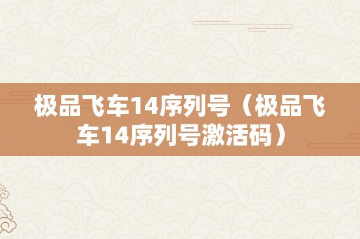 极品飞车14序列号（极品飞车14序列号激活码）