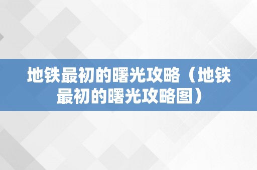 地铁最初的曙光攻略（地铁最初的曙光攻略图）