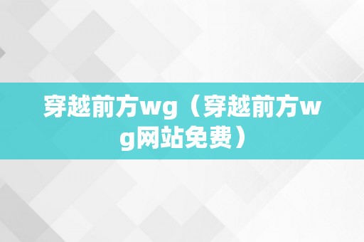 穿越前方wg（穿越前方wg网站免费）