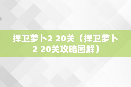 捍卫萝卜2 20关（捍卫萝卜2 20关攻略图解）