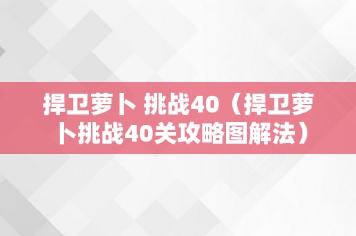 捍卫萝卜 挑战40（捍卫萝卜挑战40关攻略图解法）