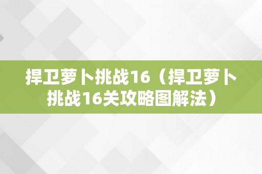 捍卫萝卜挑战16（捍卫萝卜挑战16关攻略图解法）