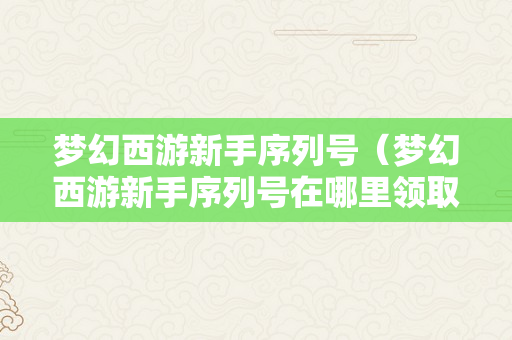 梦幻西游新手序列号（梦幻西游新手序列号在哪里领取）