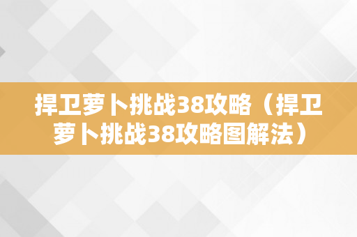 捍卫萝卜挑战38攻略（捍卫萝卜挑战38攻略图解法）