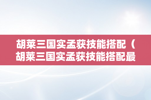 胡莱三国实孟获技能搭配（胡莱三国实孟获技能搭配最新）