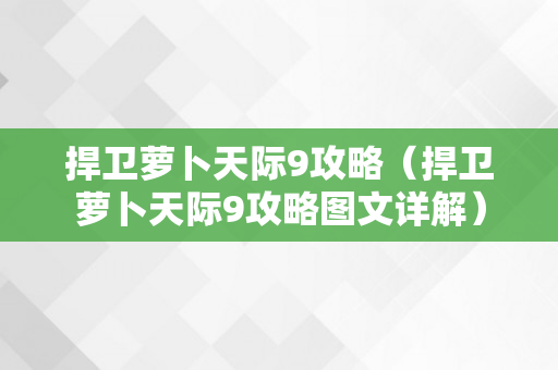 捍卫萝卜天际9攻略（捍卫萝卜天际9攻略图文详解）