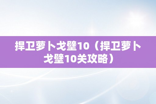 捍卫萝卜戈壁10（捍卫萝卜戈壁10关攻略）