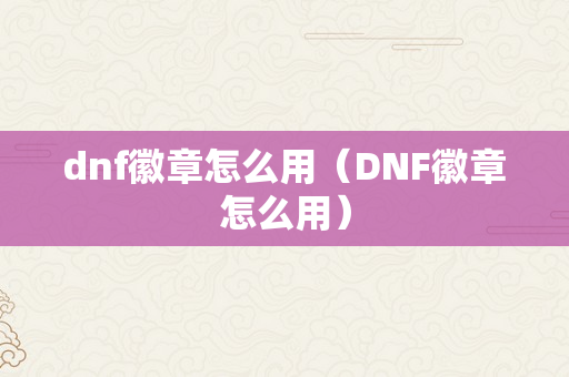 dnf徽章怎么用（DNF徽章怎么用）