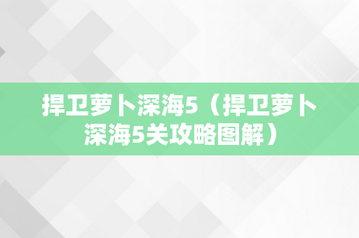 捍卫萝卜深海5（捍卫萝卜深海5关攻略图解）