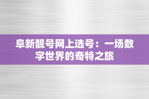 阜新靓号网上选号：一场数字世界的奇特之旅