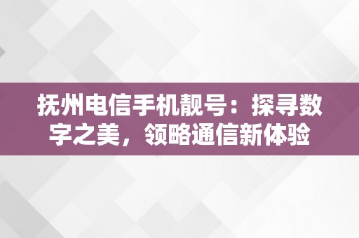 抚州电信手机靓号：探寻数字之美，领略通信新体验