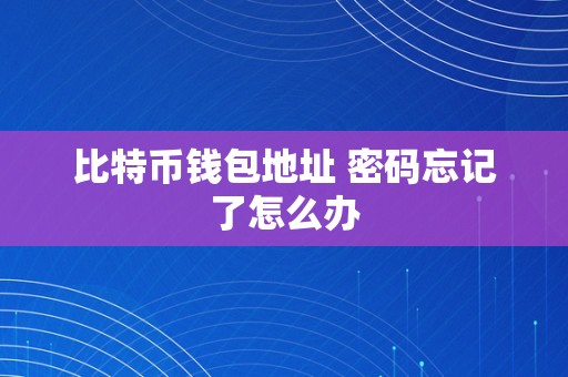 比特币钱包地址 密码忘记了怎么办