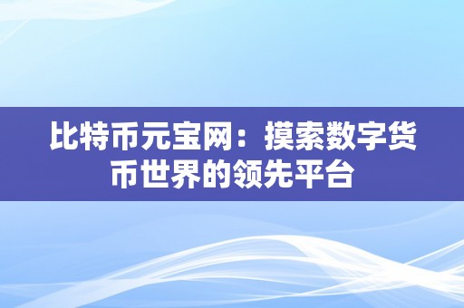 比特币元宝网：摸索数字货币世界的领先平台