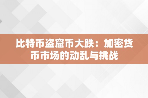 比特币盗窟币大跌：加密货币市场的动乱与挑战