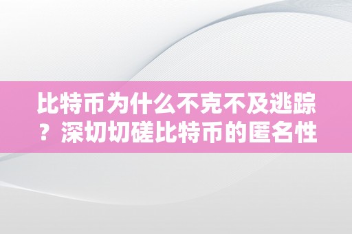 比特币为什么不克不及逃踪？深切切磋比特币的匿名性、去中心化和隐私庇护机造