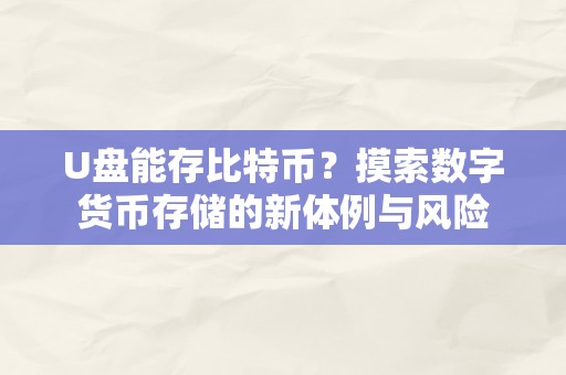 U盘能存比特币？摸索数字货币存储的新体例与风险