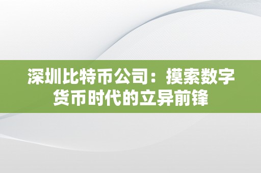 深圳比特币公司：摸索数字货币时代的立异前锋