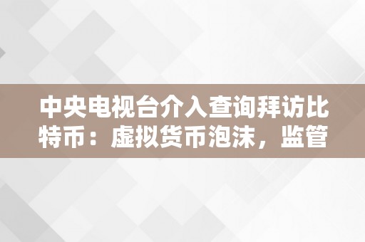 中央电视台介入查询拜访比特币：虚拟货币泡沫，监管难题，金融风险与将来前景