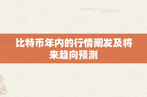 比特币年内的行情阐发及将来趋向预测