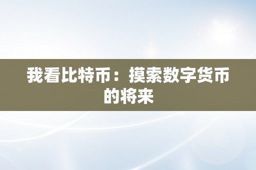 我看比特币：摸索数字货币的将来