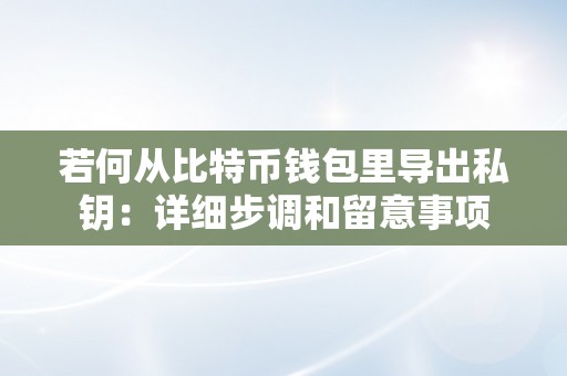 若何从比特币钱包里导出私钥：详细步调和留意事项