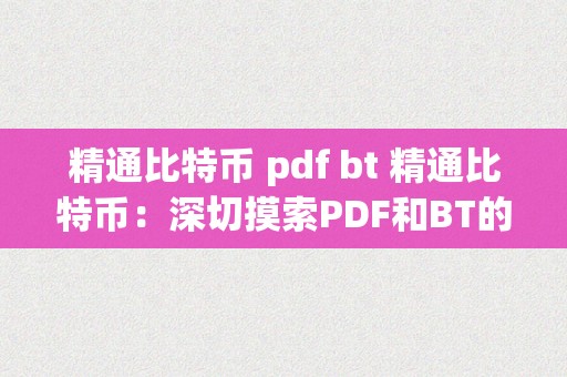 精通比特币 pdf bt 精通比特币：深切摸索PDF和BT的世界 