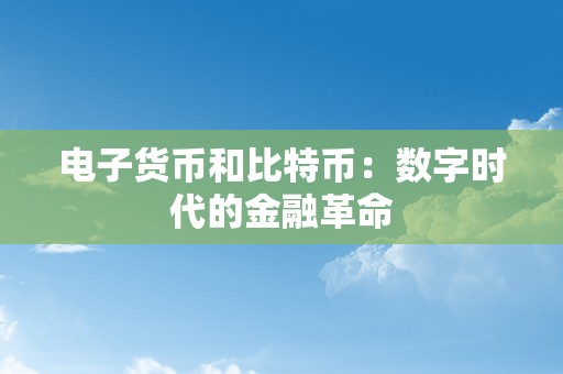 电子货币和比特币：数字时代的金融革命