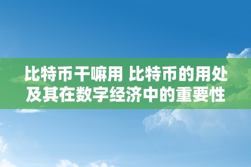 比特币干嘛用 比特币的用处及其在数字经济中的重要性 比特币干嘛用的?