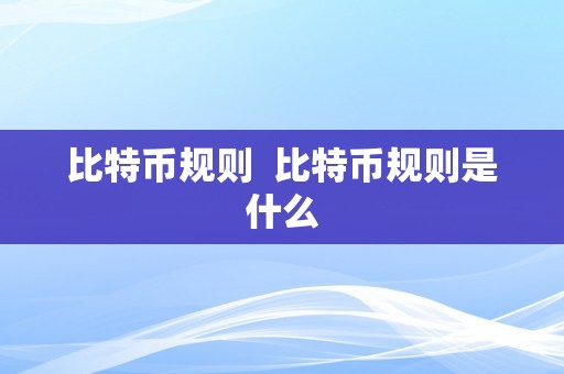 比特币规则  比特币规则是什么