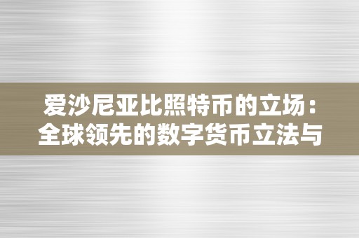 爱沙尼亚比照特币的立场：全球领先的数字货币立法与监管理论