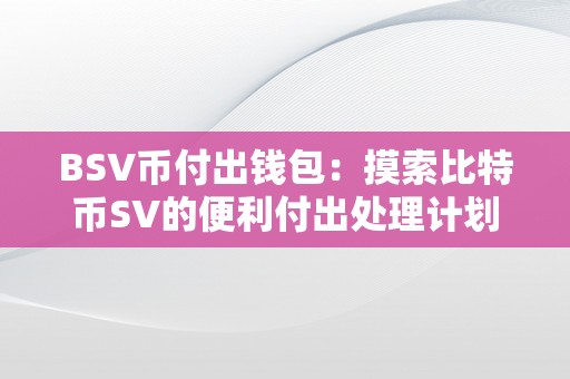 BSV币付出钱包：摸索比特币SV的便利付出处理计划