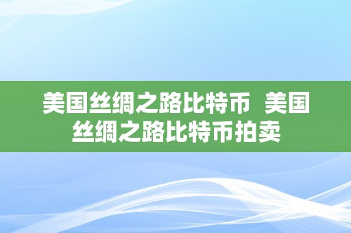 美国丝绸之路比特币  美国丝绸之路比特币拍卖