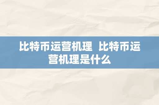 比特币运营机理  比特币运营机理是什么