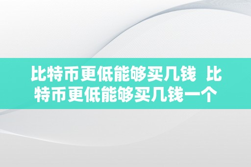 比特币更低能够买几钱  比特币更低能够买几钱一个