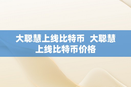 大聪慧上线比特币  大聪慧上线比特币价格