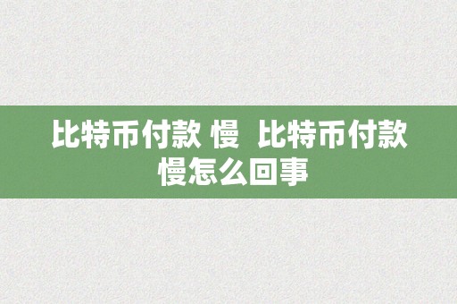 比特币付款 慢  比特币付款 慢怎么回事