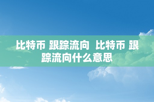 比特币 跟踪流向  比特币 跟踪流向什么意思