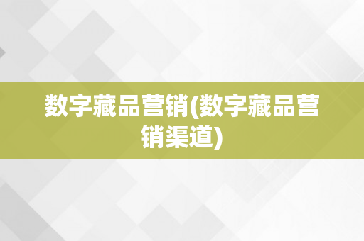 数字藏品营销(数字藏品营销渠道)