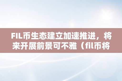 FIL币生态建立加速推进，将来开展前景可不雅（fil币将来开展趋向）